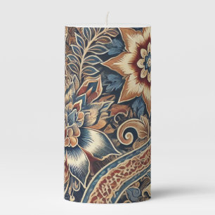 Navy Terracotta Indonesia Batik Floral Boho Rustic Pillar Candle