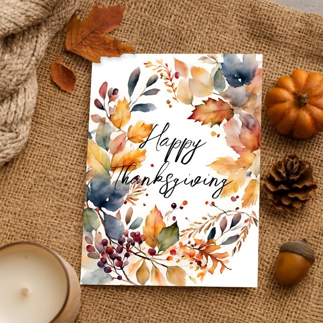 Navy Terracotta Watercolor Autumn Thanksgiving Postcard (Creator Uploaded)