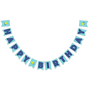 NAVY TEXT AND SOFT BLUE COLOR ☆ HAPPY ☆ BIRTHDAY ☆ BUNTING FLAGS