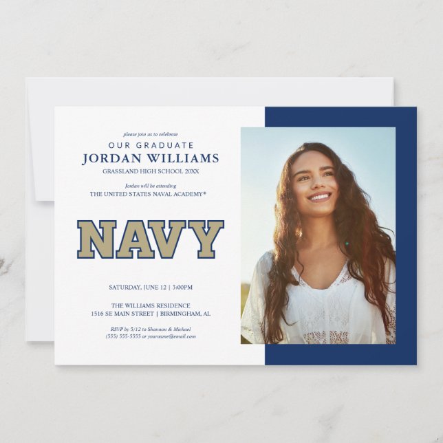NAVY Text Logo | Graduation Announcement (Front)