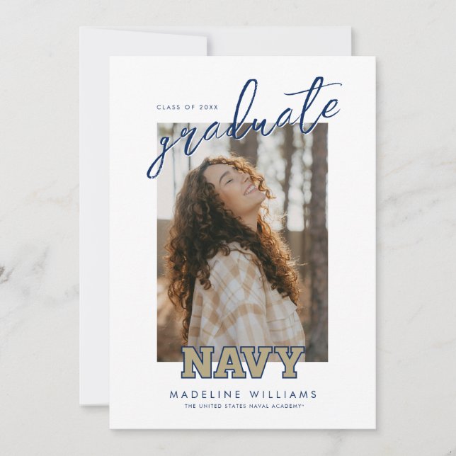 NAVY Text Logo | Graduation Announcement (Front)