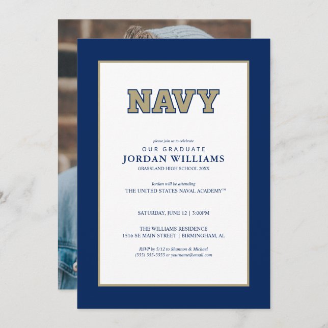 NAVY Text Logo | Graduation Announcement (Front/Back)