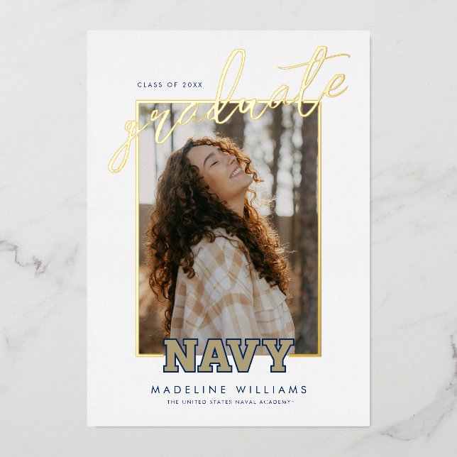 NAVY Text Logo | Graduation Foil Invitation (Front)