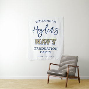 NAVY Text Logo Graduation Tapestry