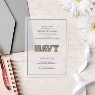 NAVY Text Logo   Graduation Vellum Invitations