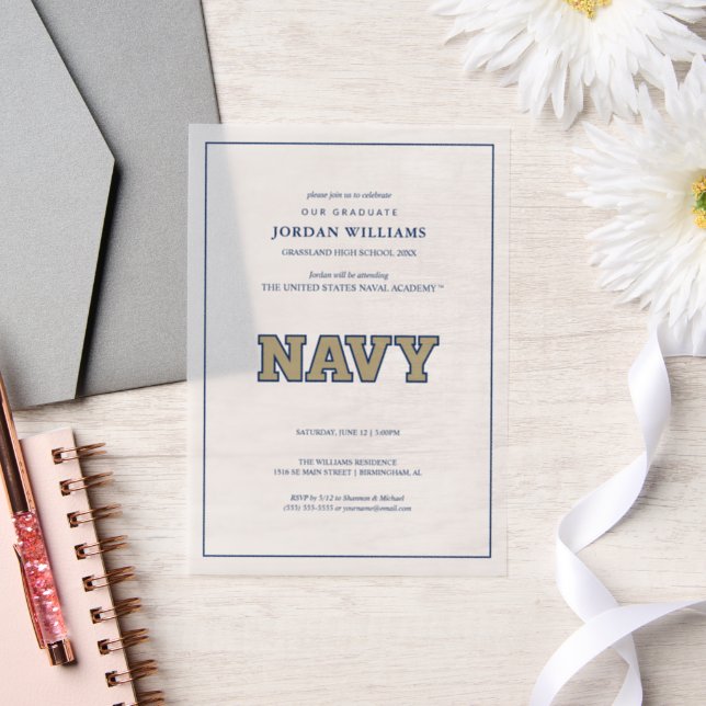 NAVY Text Logo | Graduation Vellum Invitations (Wedding)