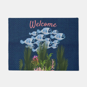 Navy Textured,Fish,Pink-Coral Doormat
