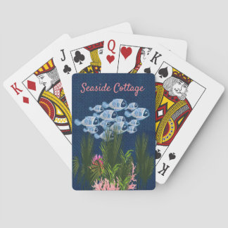 Navy Textured,Fish,Pink-Coral Poker Cards