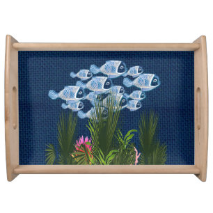 Navy Textured,Fish,Pink-Coral Serving Tray