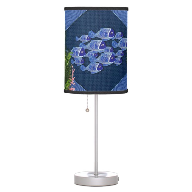 Navy Textured,Fish,Pink-Coral Table Lamp (Right)