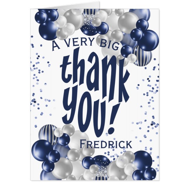Navy Thank You Appreciation Balloons Jumbo Card (Front)