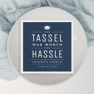 Navy the tassel was worth the hassle Graduation Napkins