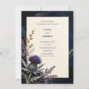 Navy Thistle Copper Wedding Invitation