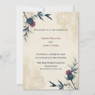 Navy Thistle Parchment Scottish Wedding Invitation