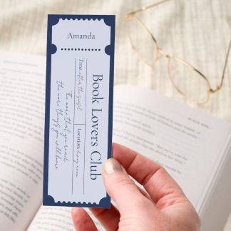 Navy Ticket Book Lover's Club Personalized Bookmarks