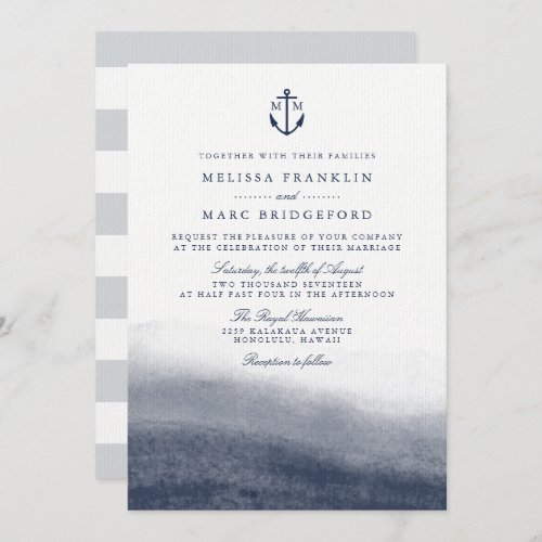 Navy Tides Anchor Monogram Wedding Invitation