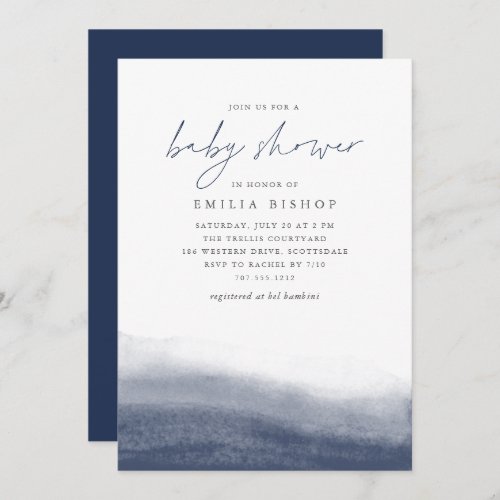 Navy Tides Coastal Watercolor Baby Shower Invitation