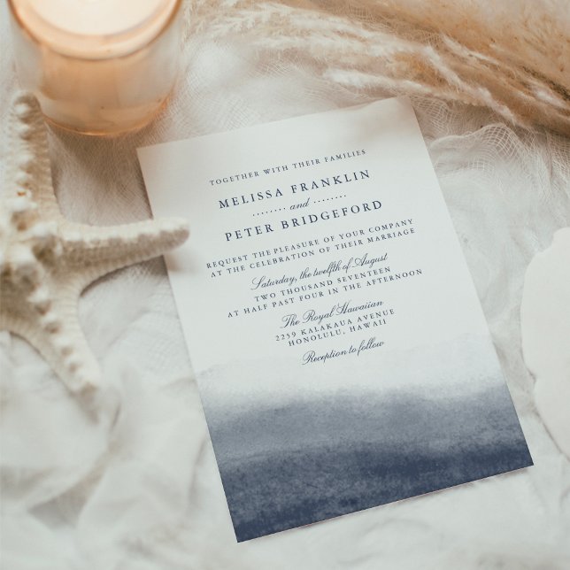Navy Tides | Coastal Watercolor Wedding Invitation (Creator Uploaded)