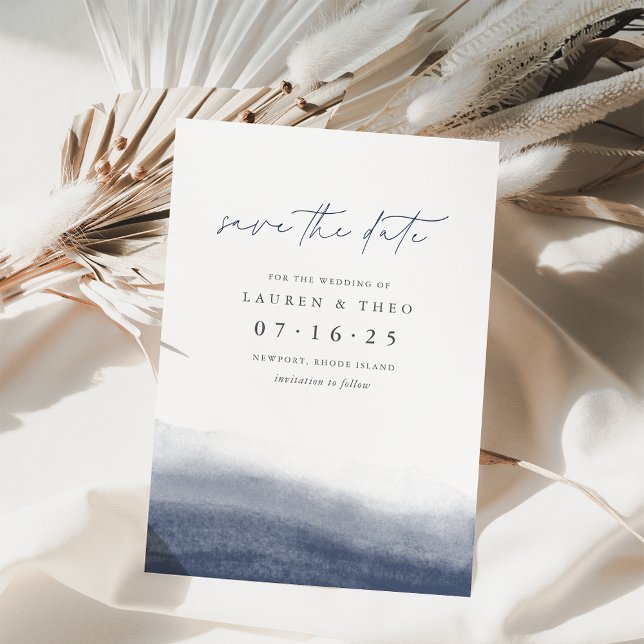 Navy Tides Elegant Simple Coastal Watercolor Save The Date (Creator Uploaded)