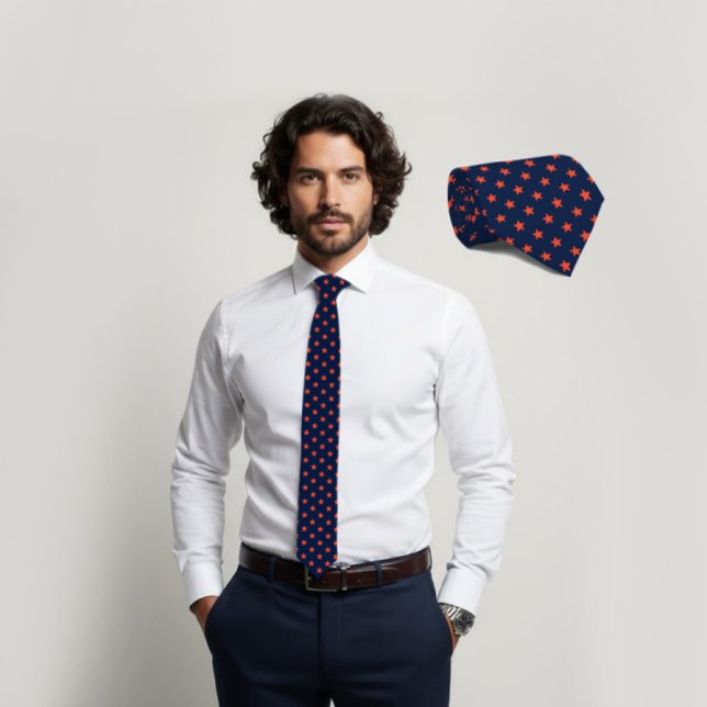Navy Tie with Carrot-Orange Star Pattern (Creator Uploaded)