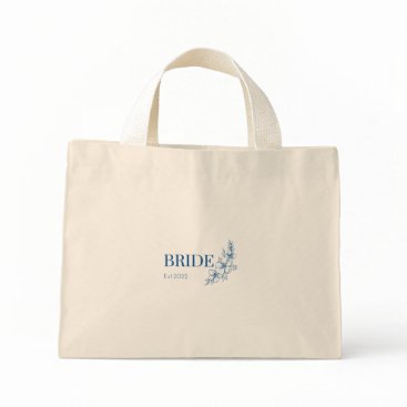 Navy Tiny tote bridal 2022 bag with flowers. Navy Tiny tote bridal 2022 bag with flowers.
