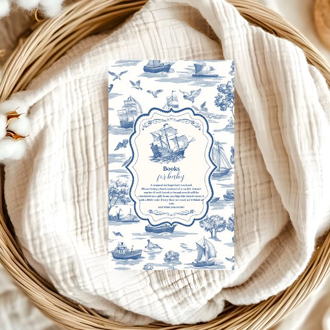 Navy Toile Nautical Baby Shower Books for Baby Enclosure Card (Creator Uploaded)