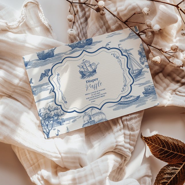 Navy  Toile Nautical Baby Shower  Diapper Raffle Enclosure Card (Creator Uploaded)
