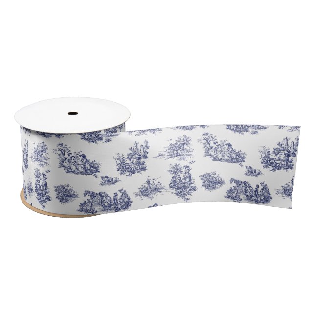 Navy Toile Satin Ribbon (Spool)