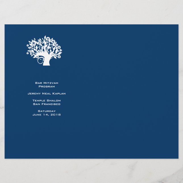Navy Tree of Life Bar Mitzvah Program (Front)
