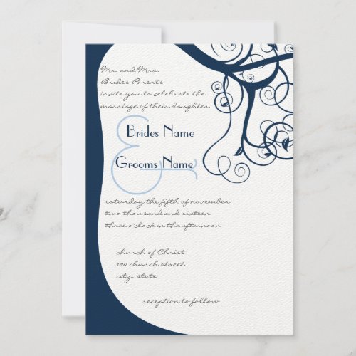 Navy Tree Swirls  Wedding Invitation