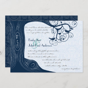 Navy Tree Swirls  Wedding Invitation