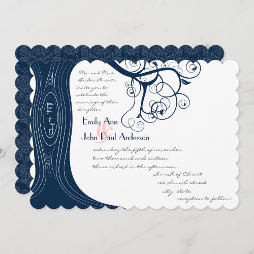 Navy Tree Swirls  Wedding Invitation