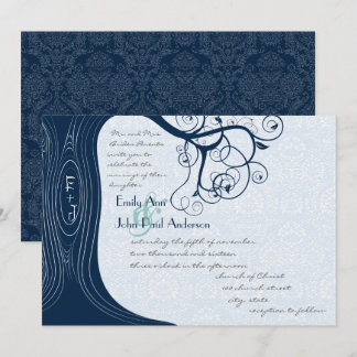 Navy Tree Swirls Wedding Invitation