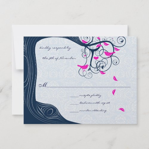 Navy Tree Swirls Wedding RSVP Invitations