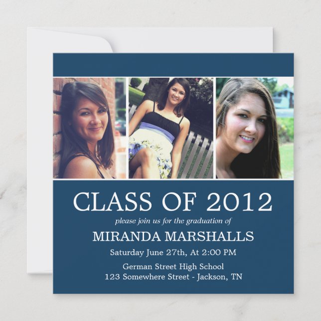 Navy Triple Photo Graduation Announcements (Front)
