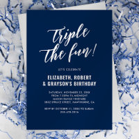 Navy Triple the Fun Birthday Invitation