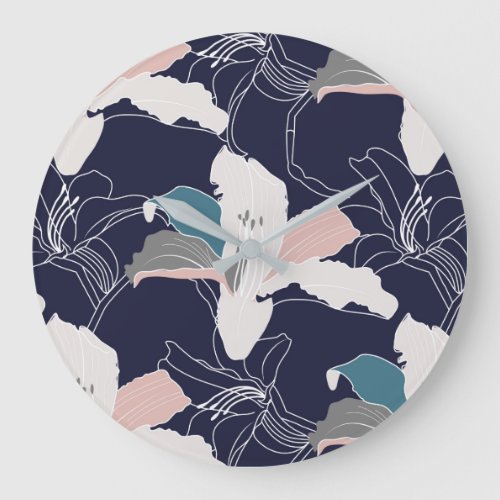Navy Tropical Floral Clock