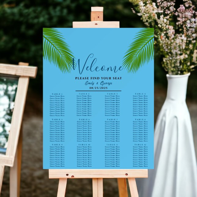 Navy Tropical Palm Beach Wedding Seating Chart Foam Board (Creator Uploaded)