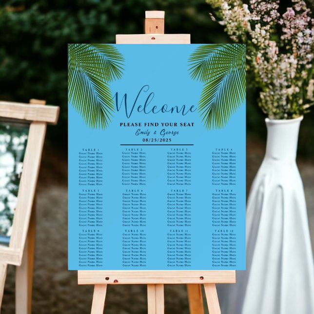 Navy Tropical Palm Beach Wedding Seating Chart Foam Board (Creator Uploaded)