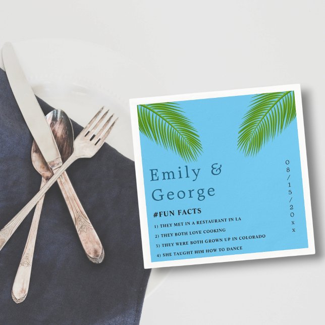 Navy Tropical Palm Leaf Blue Coastal Beach Wedding Napkins (Creator Uploaded)