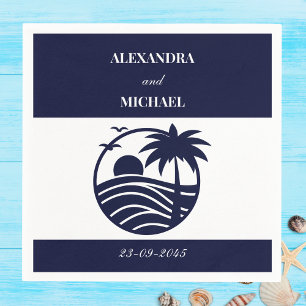 Navy Tropical Palm Tree Coastal Wedding Napkins