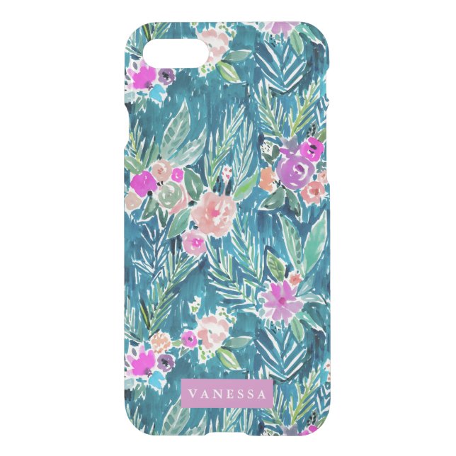 Navy Tropical Paradise Floral CUSTOMIZABLE Uncommon iPhone Case (Back)