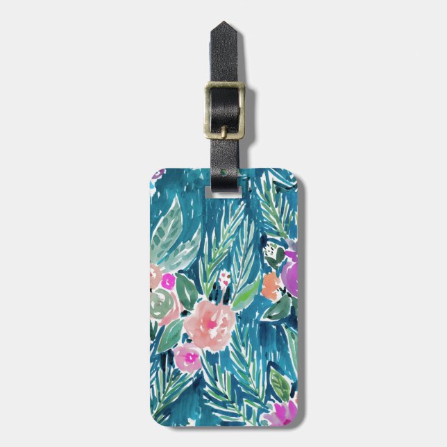 Navy Tropical Paradise Floral Luggage Tag (Front Vertical)