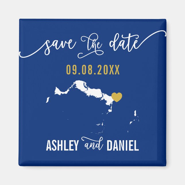 Navy Turks and Caicos Wedding Save the Date Map Magnet (Front)