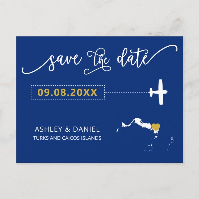 Navy Turks and Caicos Wedding Save the Date Map Postcard (Front)