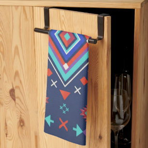 Navy Turquoise Boho Geometric Surface Pattern Kitchen Towel