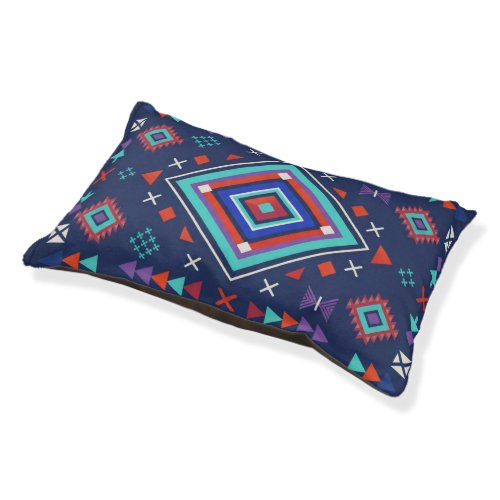 Navy Turquoise Boho Geometric Surface Pattern Pet Bed