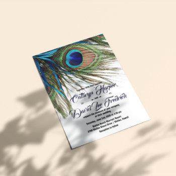 Navy Turquoise Peacock Feather Boho Wedding Invite by riverme at Zazzle