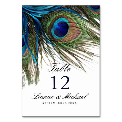 Navy Turquoise Peacock Wedding Table  Menu Card
