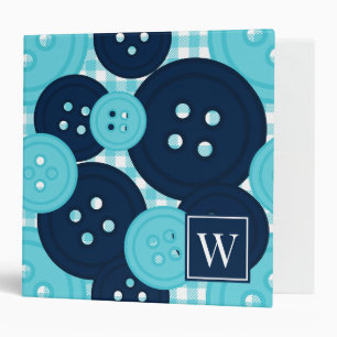Navy & Turquoise Preppy Buttons Craft & Sewing 3 Ring Binder